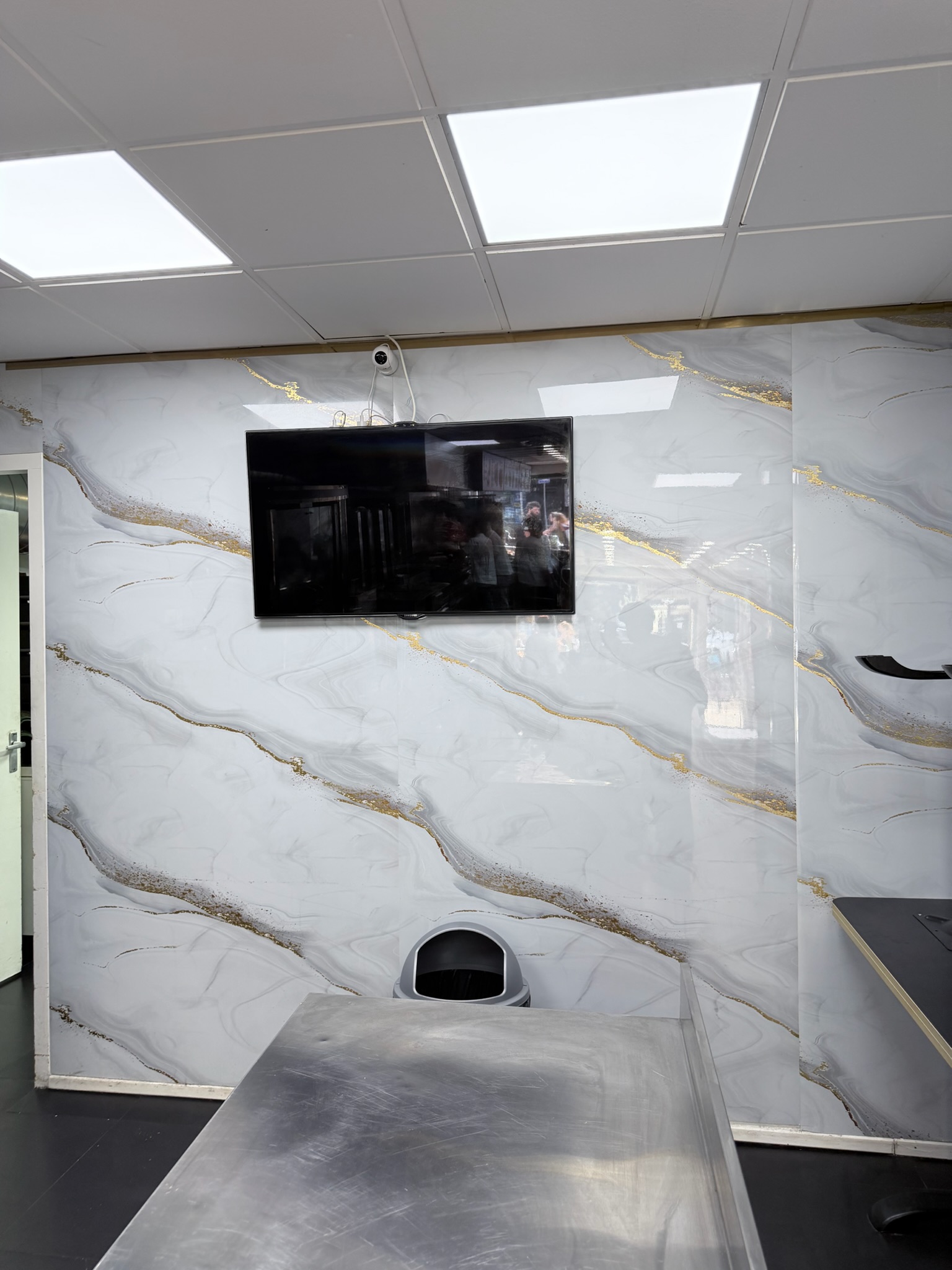 Conference room remodel with Gold White Marble Sheets